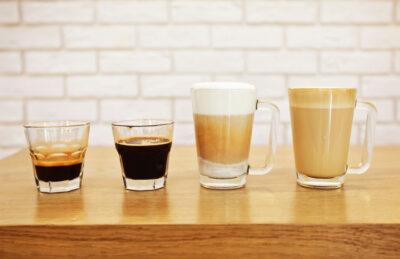 Druhy kávy - espresso, espresso doppio, latte macchiato, caffè latte